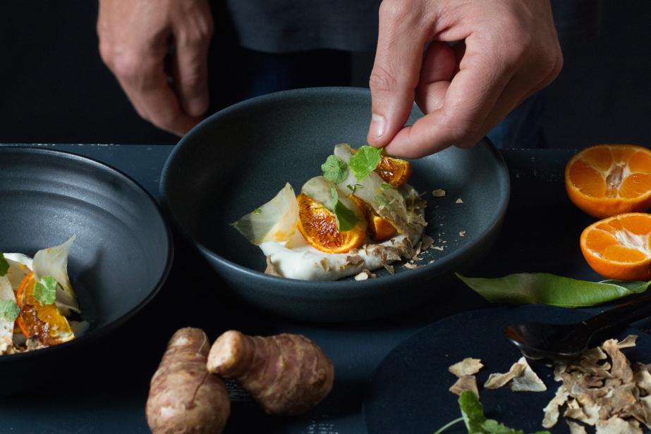Crème de topinambours, citron vert et cardamome